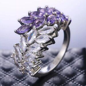 Purple Silver Marquise Fashion Ring